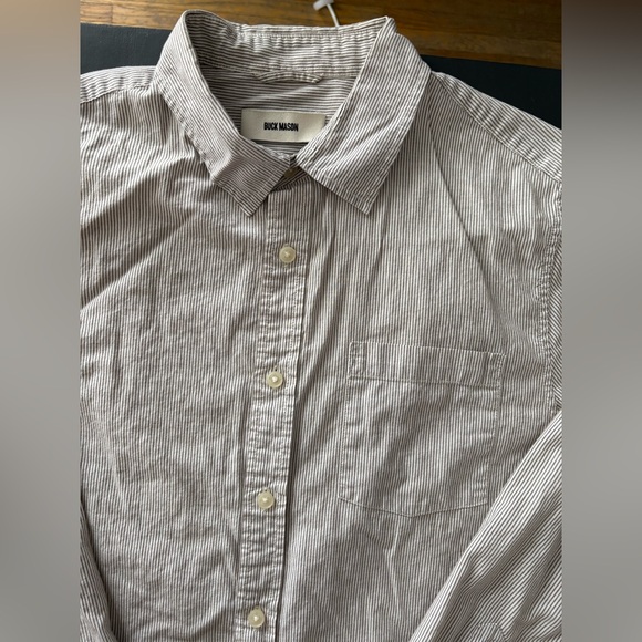 Buck Mason Men's Gray Striped Button Down Shirt - Picture 2 of 8